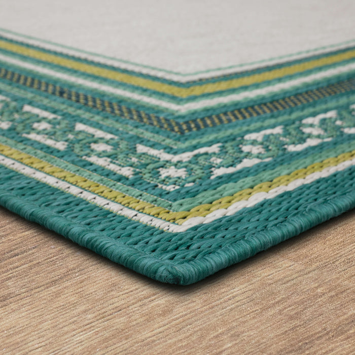 Jackson Geometric Border Teal Area Rug