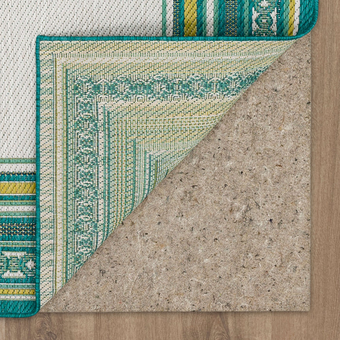 Jackson Geometric Border Teal Area Rug