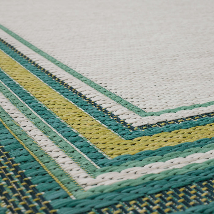 Jackson Geometric Border Teal Area Rug