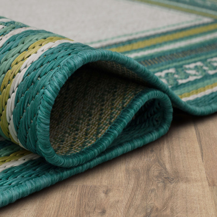 Jackson Geometric Border Teal Area Rug