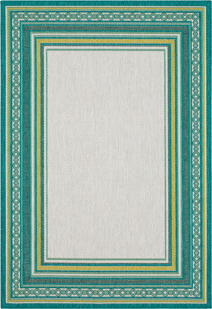 Jackson Geometric Border Teal Area Rug