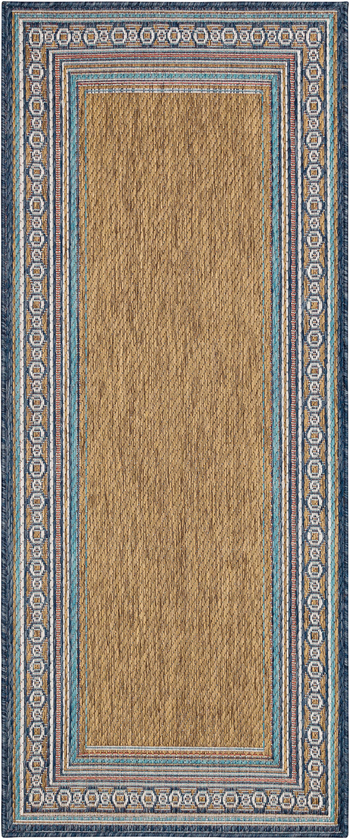 Jackson Geometric Border Blue and Tan Area Rug