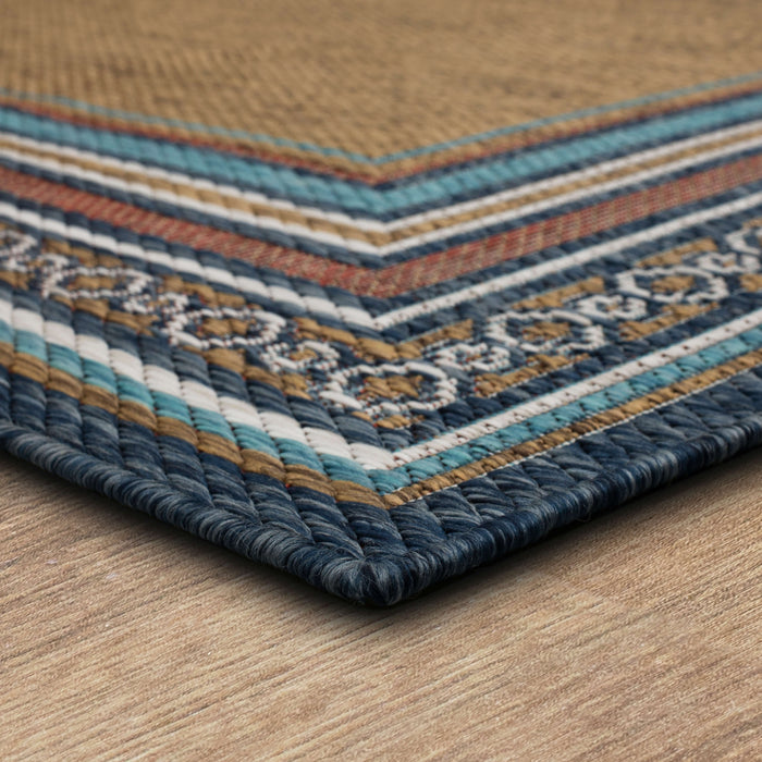 Jackson Geometric Border Blue and Tan Area Rug