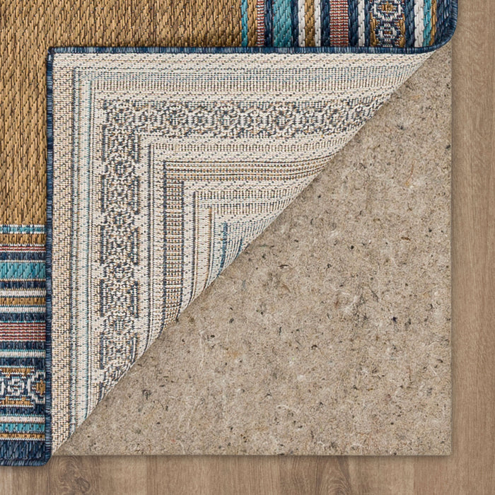 Jackson Geometric Border Blue and Tan Area Rug