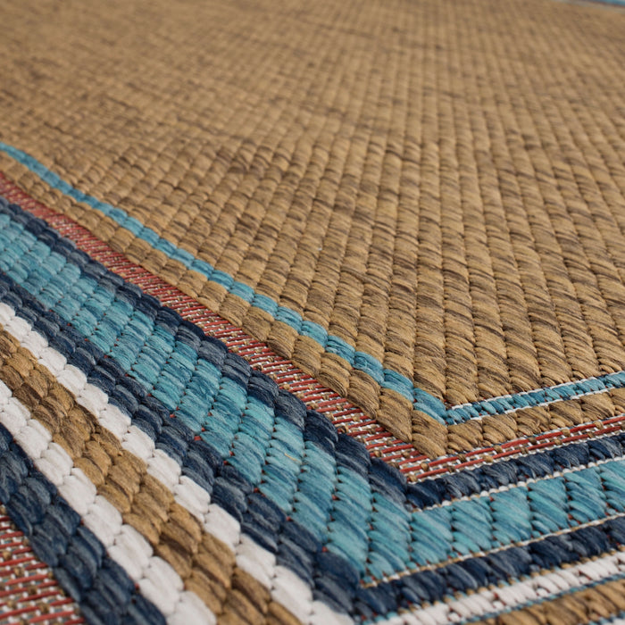 Jackson Geometric Border Blue and Tan Area Rug