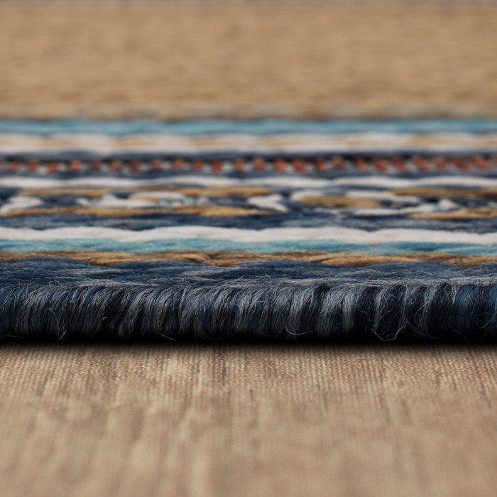 Jackson Geometric Border Blue and Tan Area Rug