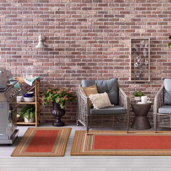 Jackson Geometric Border Orange Area Rug