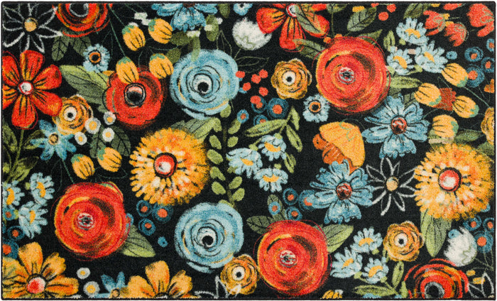 Chalkboard Floral Black Accent Rug