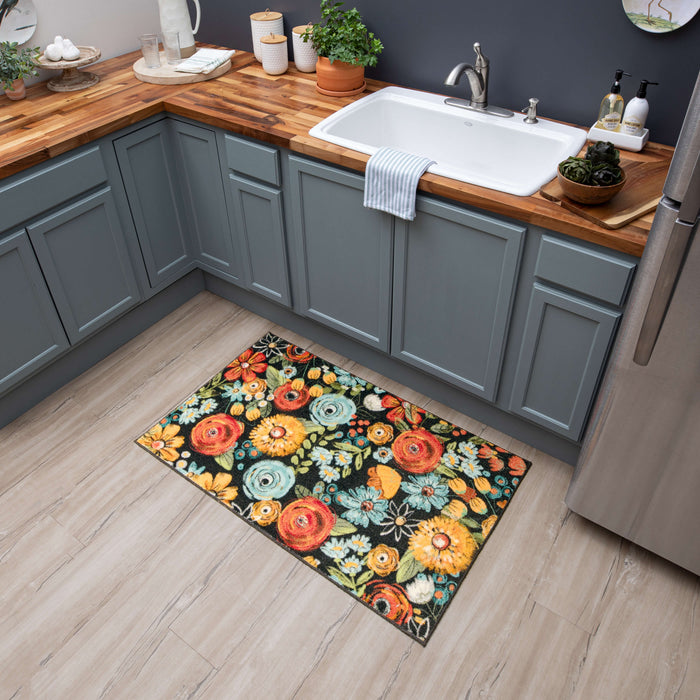 Chalkboard Floral Black Accent Rug