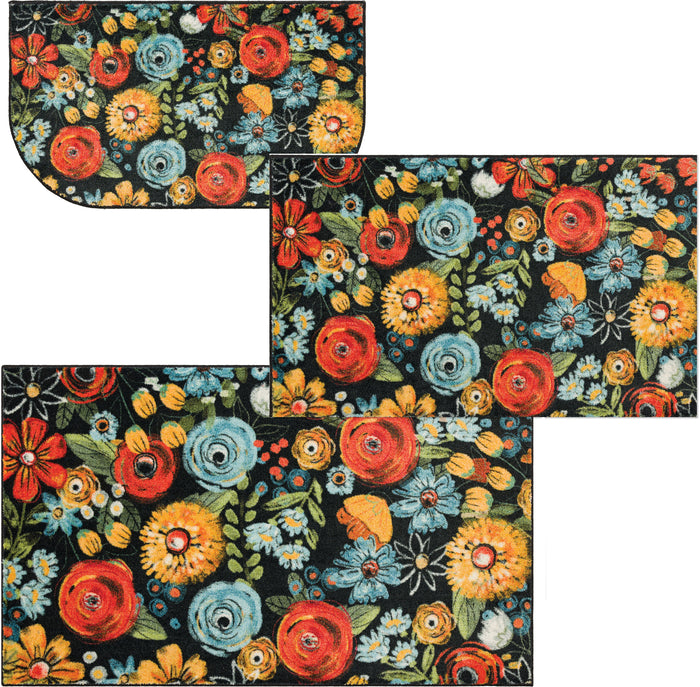 Chalkboard Floral Black Accent Rug