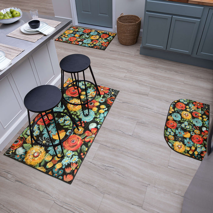 Chalkboard Floral Black Accent Rug