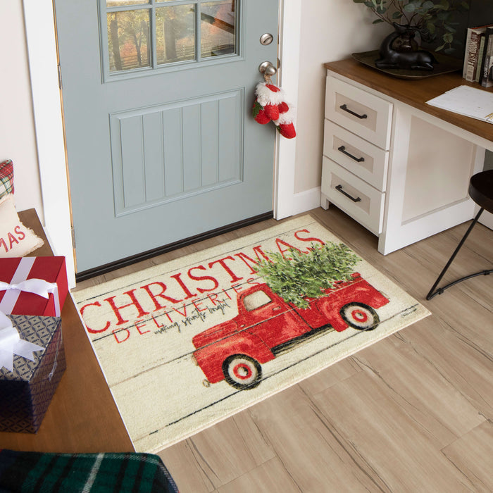 Christmas Deliveries Beige Accent Rug