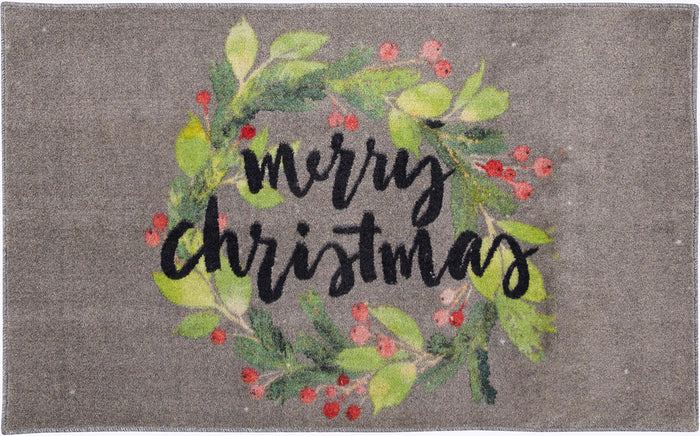 Christmas Wreath Gray Accent Rug