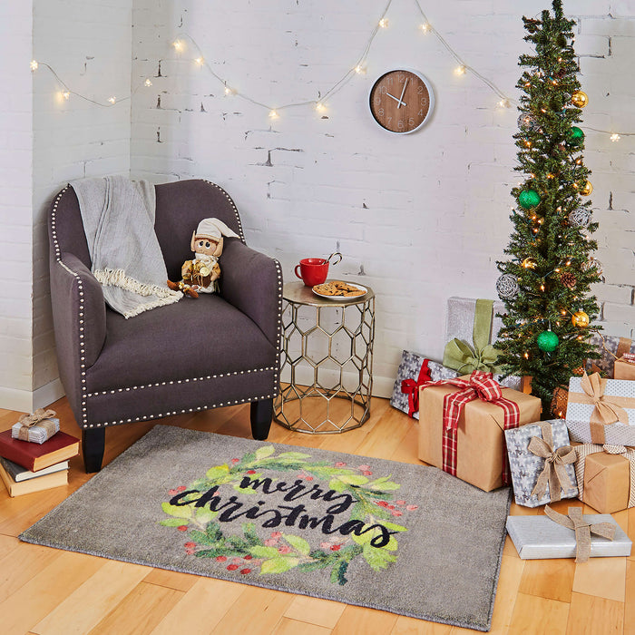 Christmas Wreath Gray Accent Rug