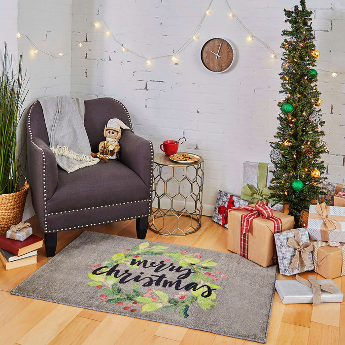 Christmas Wreath Gray Accent Rug