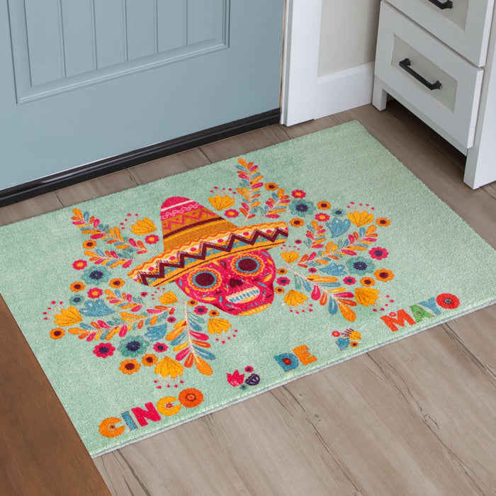 Cinco de Mayo Skull Blue Accent Rug