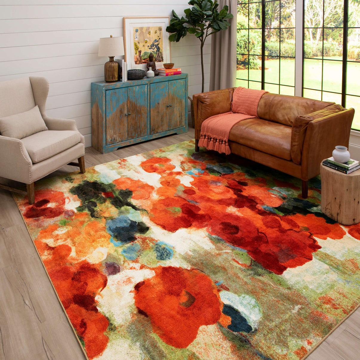Lucia Goddess Orange & Green Area Rug Covered By Rugs