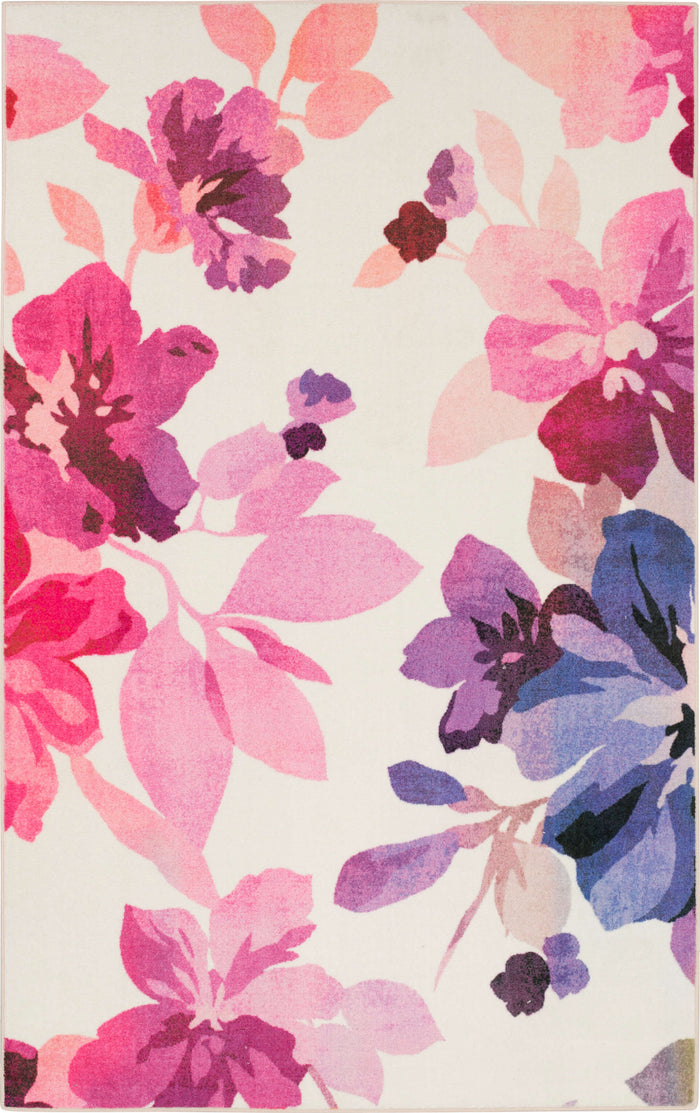 Technicolor Blooms Pink Area Rug