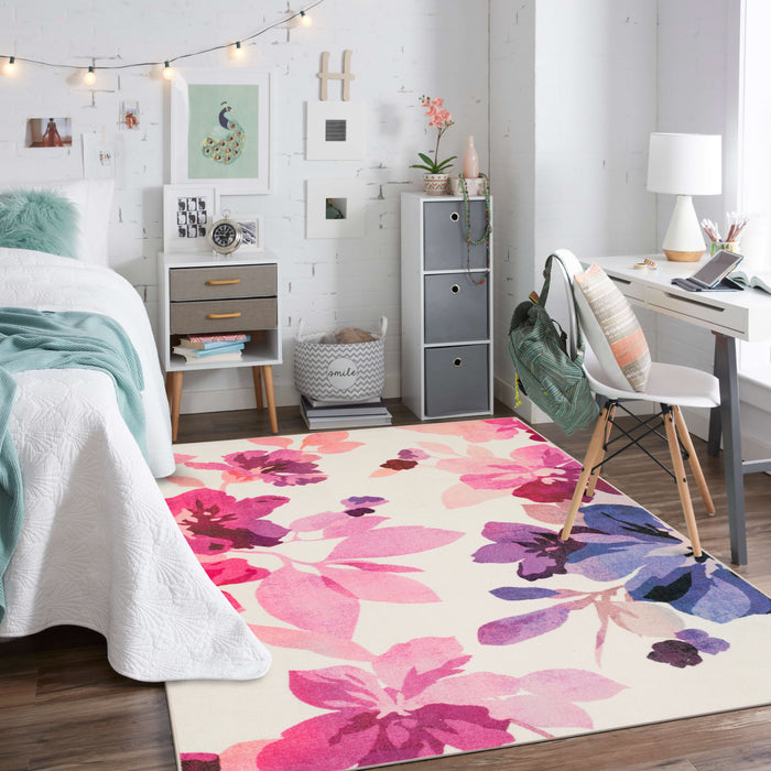 Technicolor Blooms Pink Area Rug