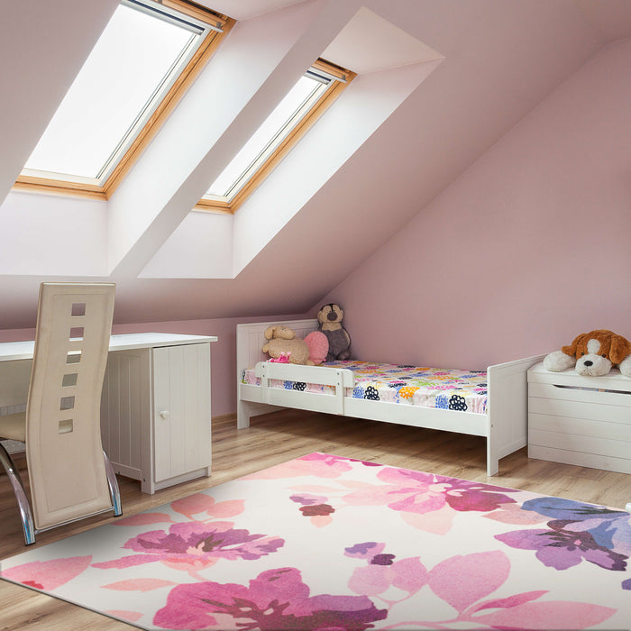 Technicolor Blooms Pink Area Rug