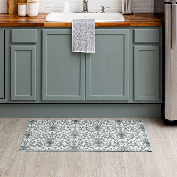 Damask Tile Grey and White Accent Rug
