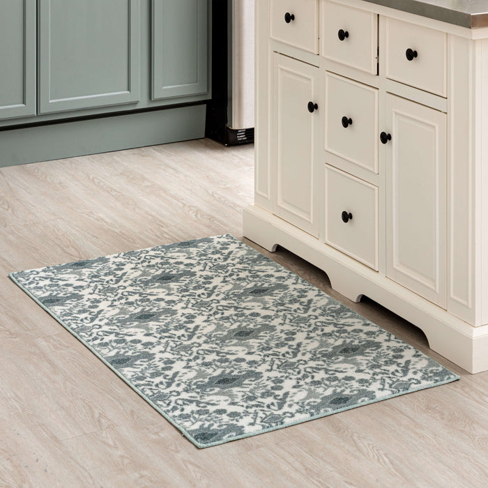 Damask Tile Grey and White Accent Rug