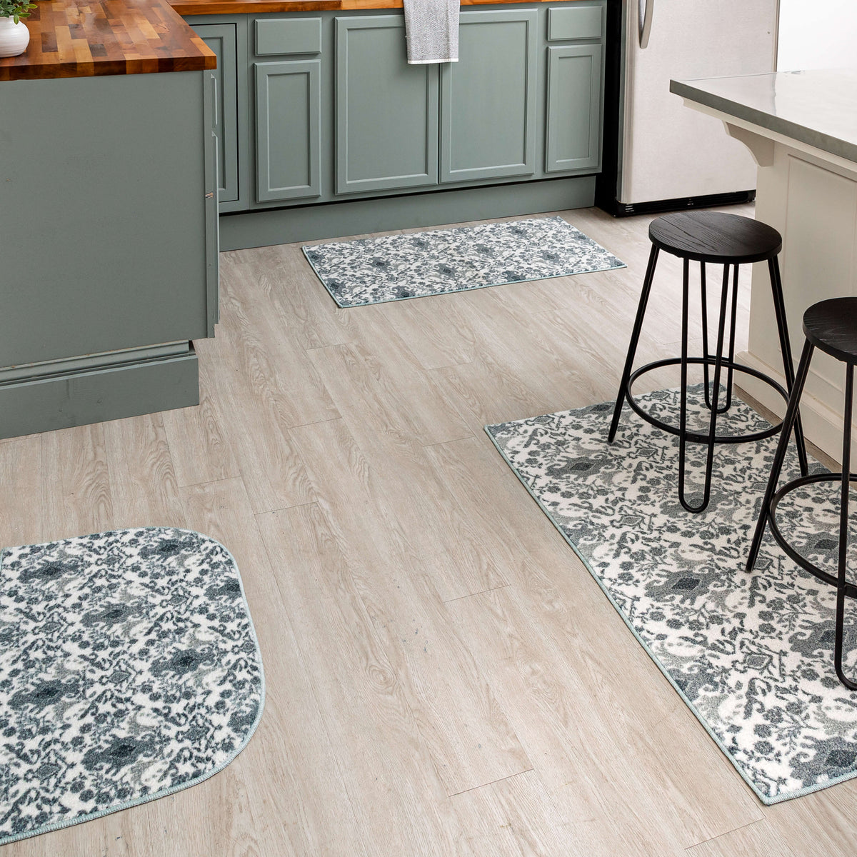 Damask Tile Grey and White Accent Rug Covered By Rugs