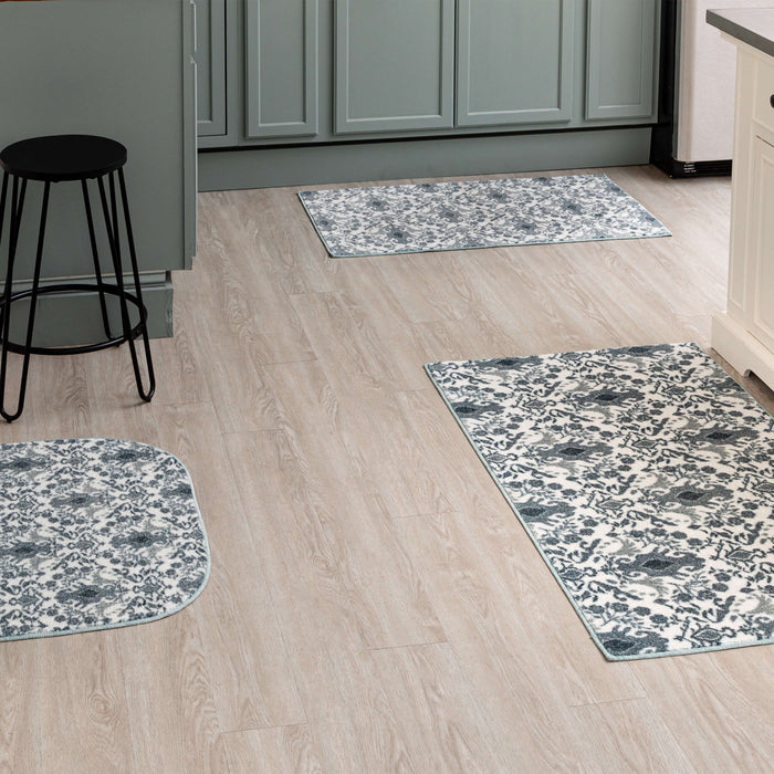 Damask Tile Grey and White Accent Rug