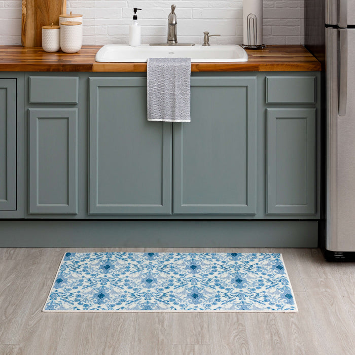Damask Tile Blue and White Accent Rug
