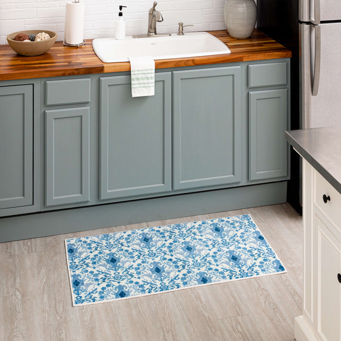 Damask Tile Blue and White Accent Rug