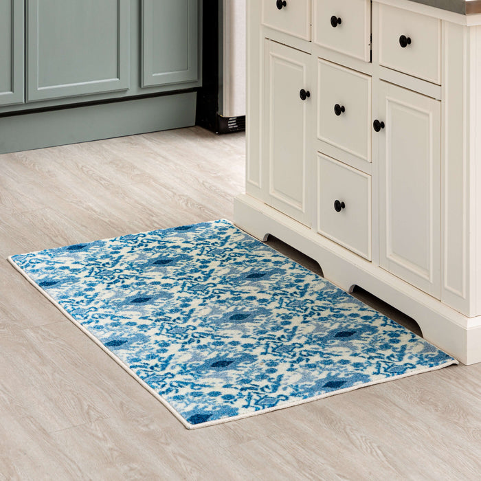 Damask Tile Blue and White Accent Rug