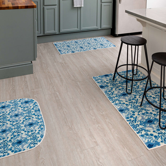 Damask Tile Blue and White Accent Rug