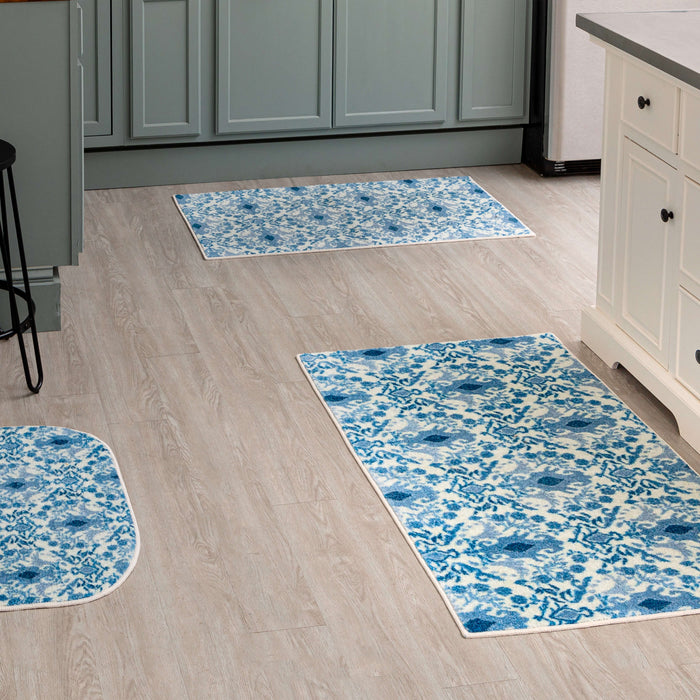 Damask Tile Blue and White Accent Rug