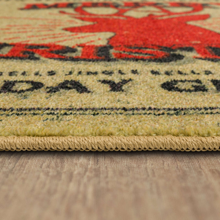 Christmas Deer Beige Accent Rug