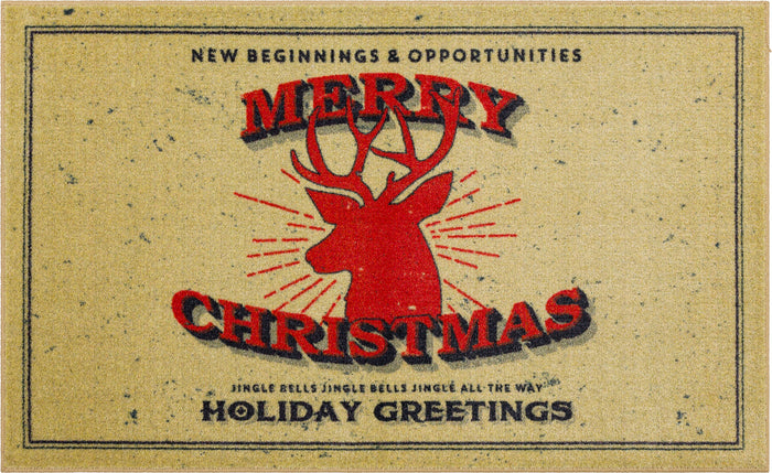 Christmas Deer Beige Accent Rug