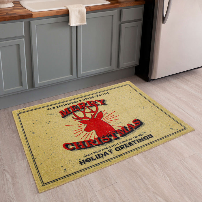 Christmas Deer Beige Accent Rug