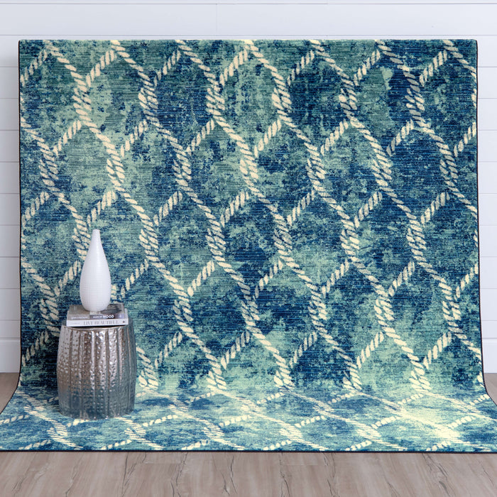Lattice Rope Aqua Area Rug