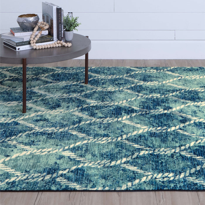 Lattice Rope Aqua Area Rug
