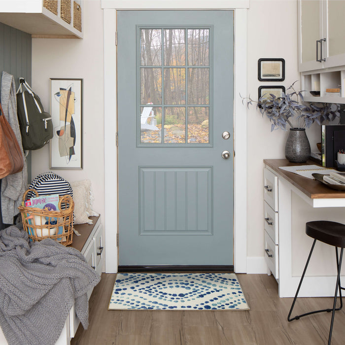 Technicolor Ogee Pop White & Blue Area Rug