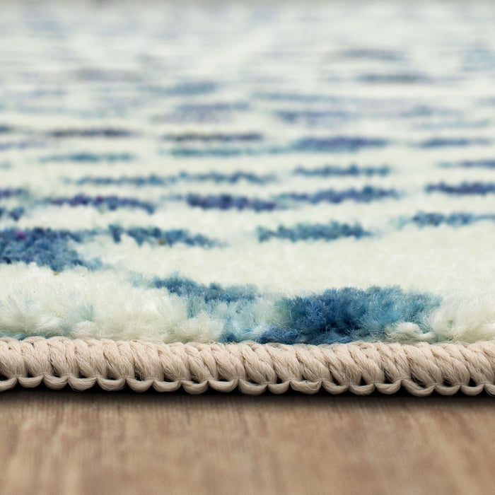 Technicolor Ogee Pop White & Blue Area Rug