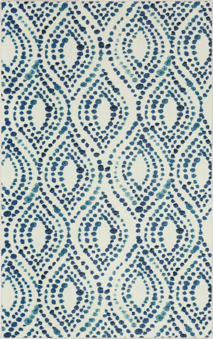 Technicolor Ogee Pop White & Blue Area Rug