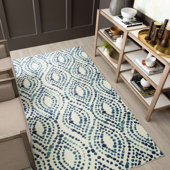 Technicolor Ogee Pop White & Blue Area Rug