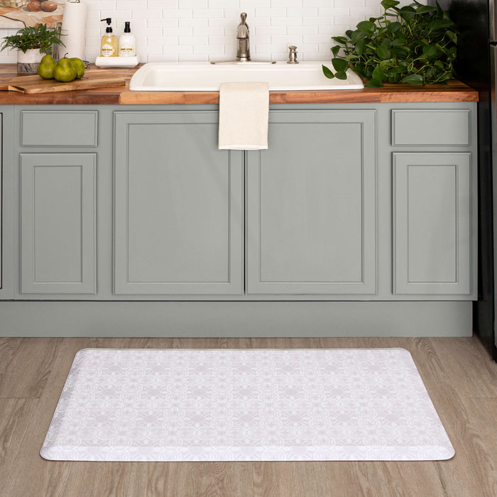 Ornate Tiles Taupe and White Mat