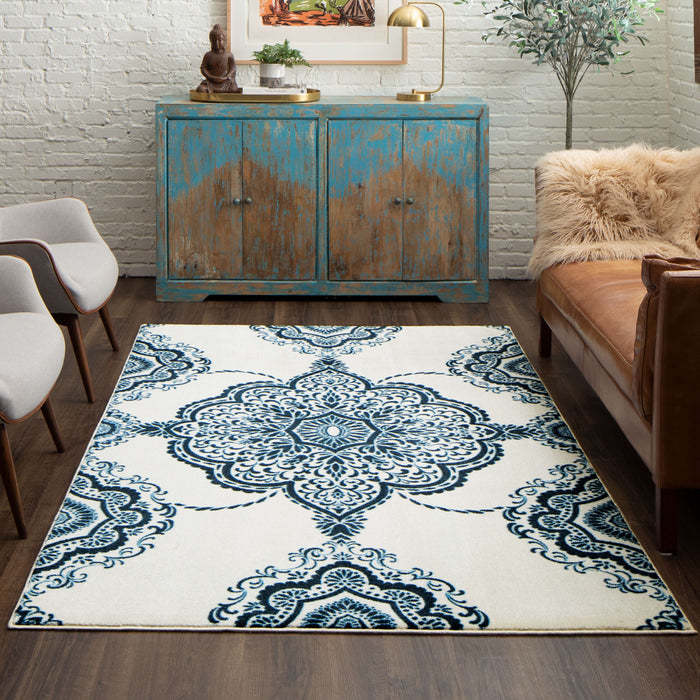 Technicolor Johnston White & Blue Area Rug