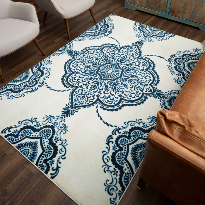Technicolor Johnston White & Blue Area Rug