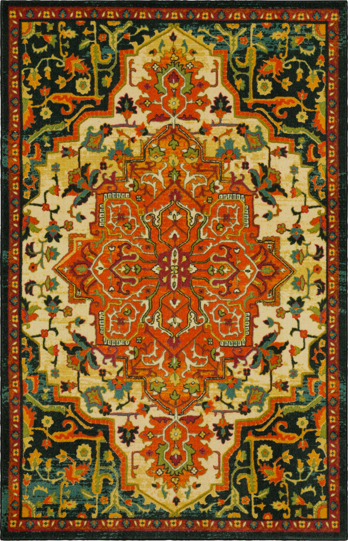 Technicolor Emilie Green & Orange Area Rug