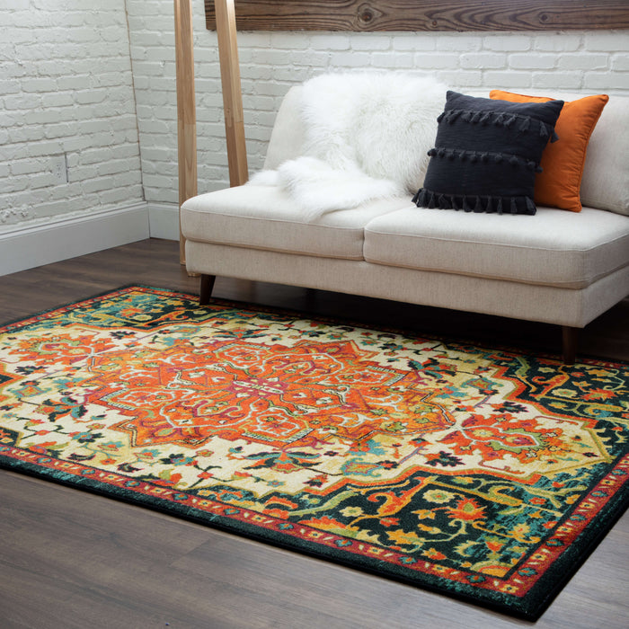 Technicolor Emilie Green & Orange Area Rug