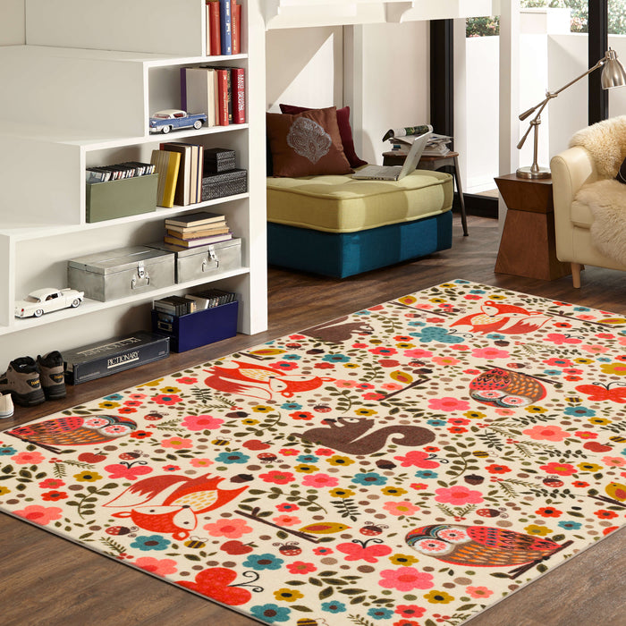 Technicolor Charmed White & Orange Area Rug