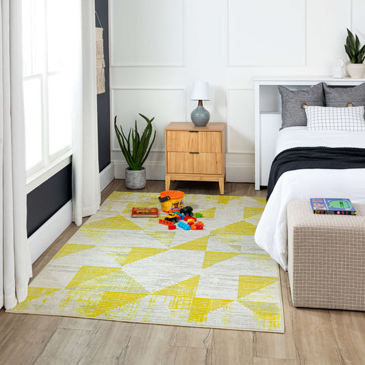 Technicolor Triangles Yellow Area Rug