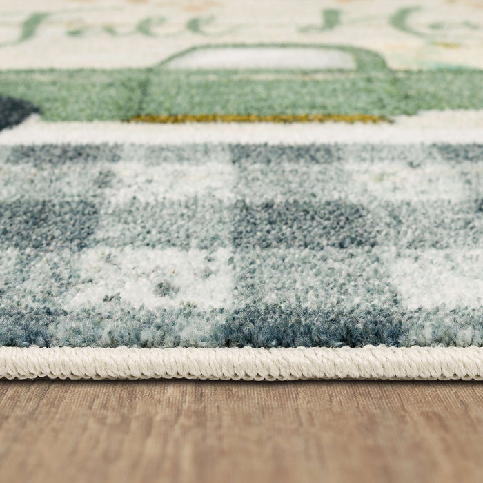 Fall Harvest Truck Gray Accent Rug